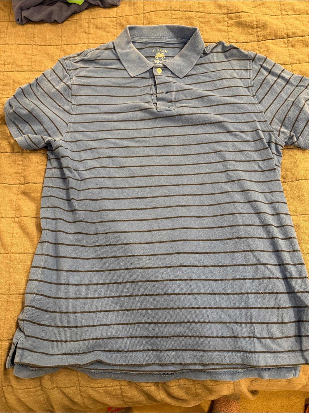 J. Crew Light Blue Polo with Brown Stripes